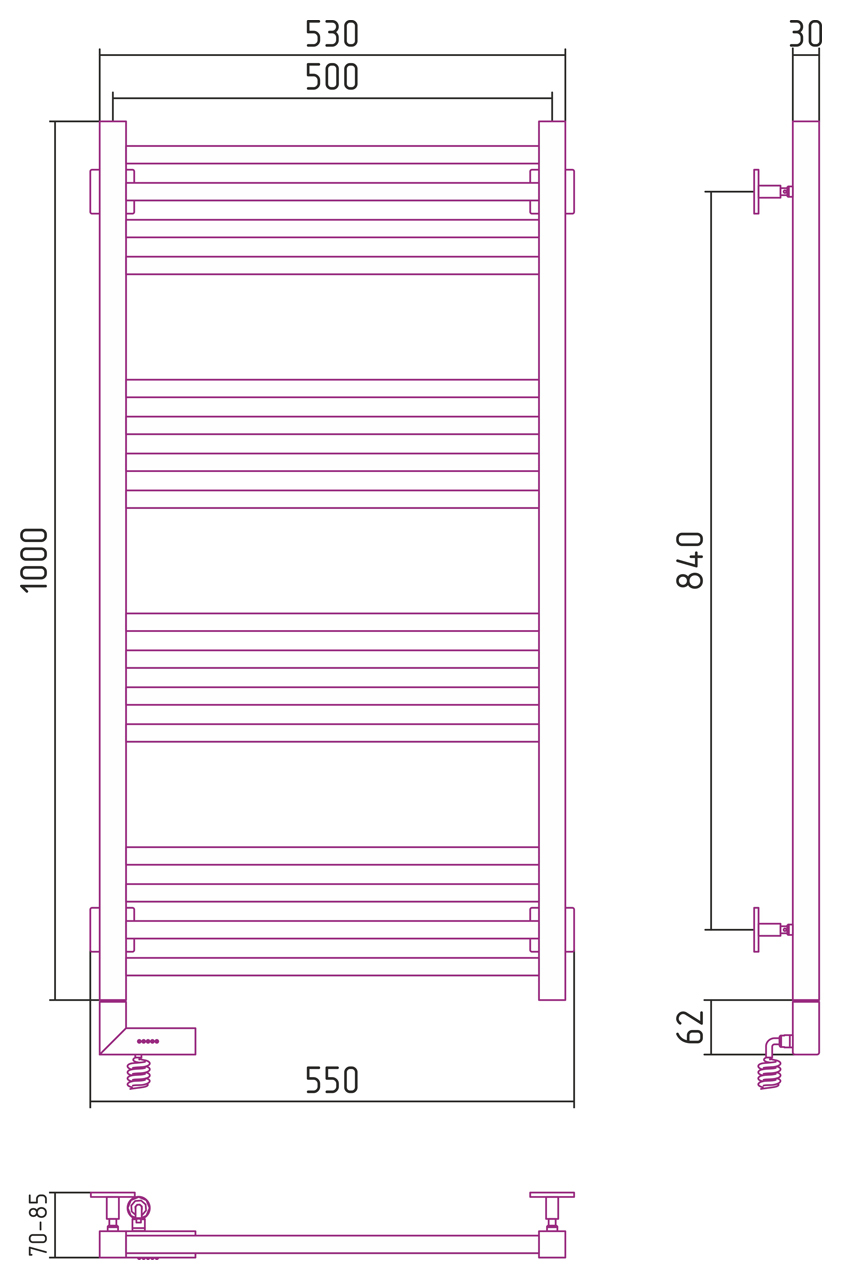 Полотенцесушитель электрический Сунержа Модус 2.0 1000x500
