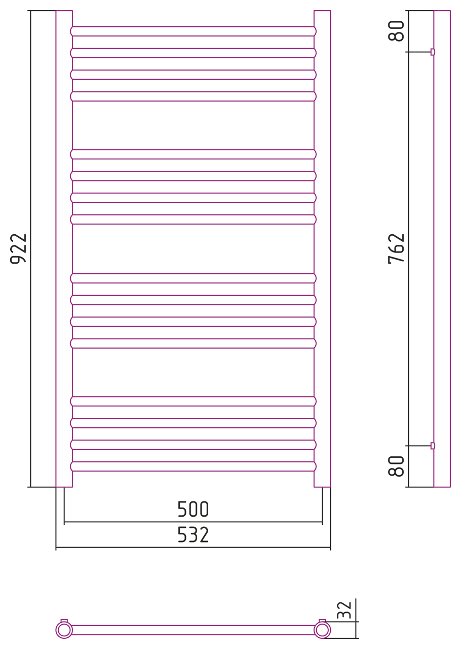 Полотенцесушитель комбинированный Сунержа Богема-ПРОФИ прямой 1000x500. 00-5102-1050